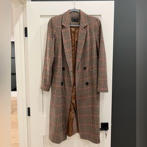 Brown Plaid Double-Breasted Coat Size XS